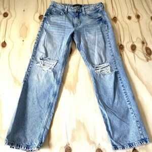 Aeropostale 90s Baggy Jeans Women 6 Reg Blue Cotton Denim Light Wash Distressed